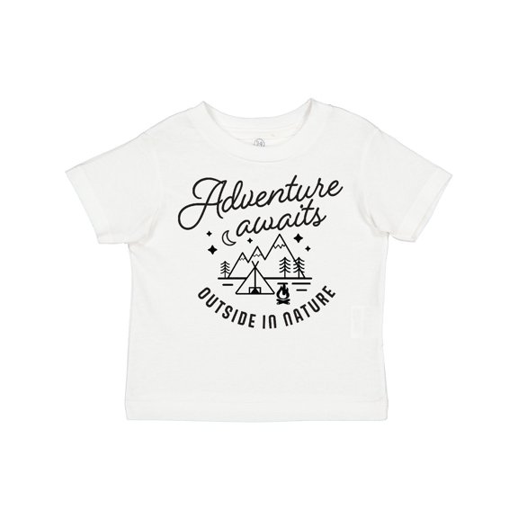 Inktastic Adventure Awaits Outside in Nature with Tent and Mountains Boys or Girls Toddler T-Shirt