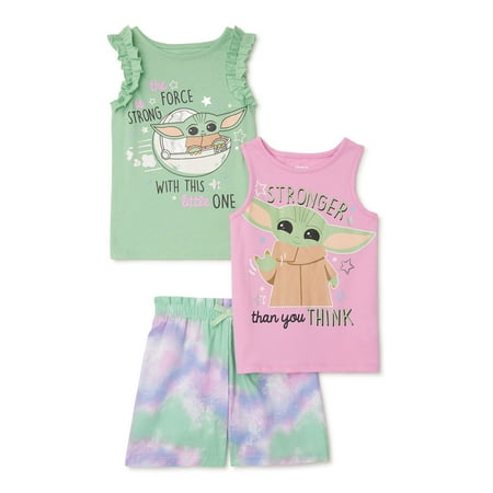 Star Wars Baby Girls & Toddler Girls Flutter Sleeve Graphic Print Tank Tops & Shorts, 3-Piece Outfit Set, Sizes 12M-5T