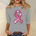 thumbnail image 4 of Hfnxid Breast Cancer Awareness Tshirt Shirts for Women 3/4 Sleeve Pink Ribbon Graphic T-Shirt Crew Neck Inspirational Hope Top, 4 of 4