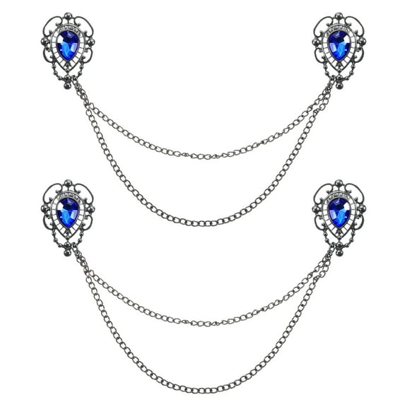 Uxcell 2 Pack Rhinestone Sweater Clips Vintage Cardigan Collar Clips with Chain(Blue)
