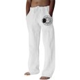 thumbnail image 1 of Pantalones casuales de lino para hombre, estampado de mariposas y pájaros, talla grande, sueltos, ligeros, elásticos, con cordón, para exteriores, playa, yoga blanco (019-white) 3XL blanco (019-white) Xishao ropa, 1 of 2