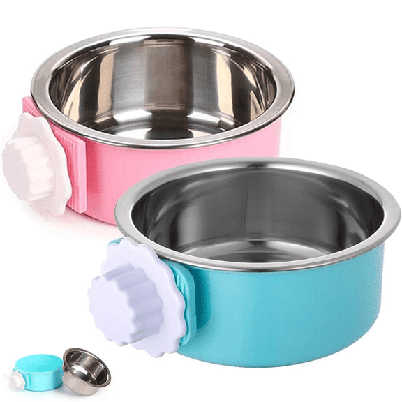 2 Pcs Dog Crate Water Bowl, Hanging Attachable Stainless Steel Pet Feeder, Removable Spill-Proof Dish for Kennels, Multi-Color, Easy Clean Design