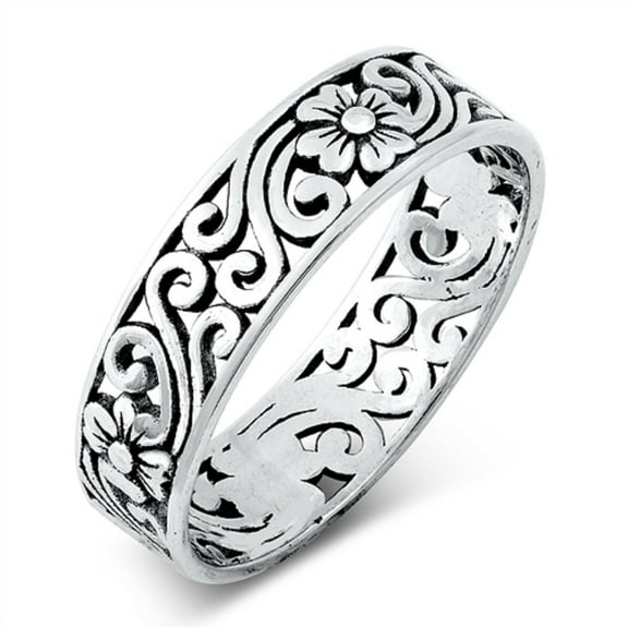 Sterling Silver Flower Filigree Eternity Ring Size 11