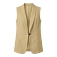 thumbnail image 7 of Double Breasted Linen Blazer For Women, Long Sleeve Breathable Work Jacket, Casual Plain Pocket Blazer, Business Casual Street Style Khaki 2XL, 7 of 7