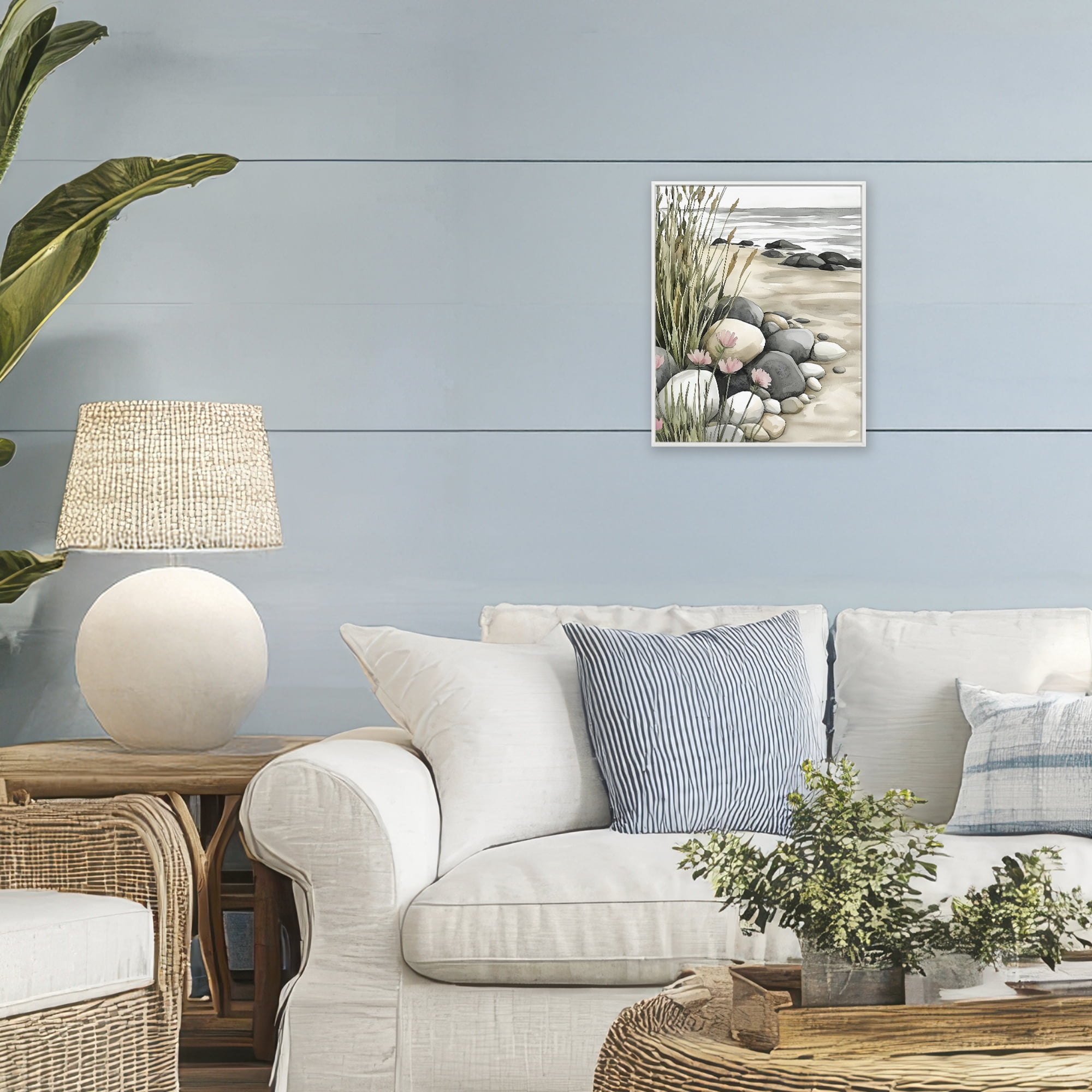 Stupell Industries Coastal Calm Pebbles White Framed Giclee Art, design by Riley B