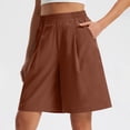 thumbnail image 2 of Lenpel Bermuda Shorts for Women High Waisted Wide Leg Pleated Knee Length Workout Long Shorts Casual Athletic Shorts with Pockets, 2 of 7
