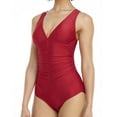 thumbnail image 5 of LIORA Women’s One Piece Swimsuits V Neck Swimwear Ruched Tummy Control Bathing Suit US Medium, Crimson, 5 of 6
