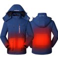 thumbnail image 4 of Herrnalise Men's Three Charging Intelligent Heating Cotton Padded Jacket Hooded Pocket Zipper Solid Fashion Leisure Travel Heating Charge Jacket Blue, 4 of 5