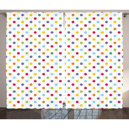 Fashion Design For Living Abstract Curtains 2 Panels Set, Colorful Polka Dots Round Circular Vintage Fashion Girls Feminine Baby Design, Window Drapes for Living Room Bedroom, 108W X 108L Inches, Multicolor, by Ambesonne ()