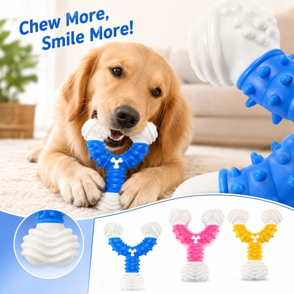 Dog Chew Toys for Aggressive Chewers 4.5 Inch Durable Nylon Y Shape Puppy Toothbrush Oral Toys Interactive Pet Chew Toys for Large Dogs Yellow, 1 Pack
