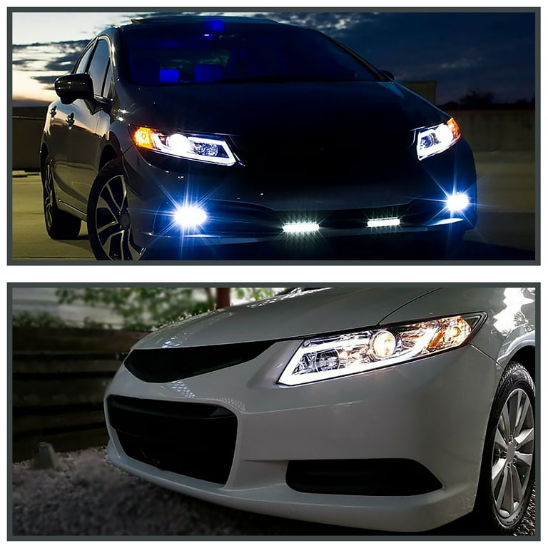 Spec D Tuning Chrome Projector Headlights W LED Light Bar Compatible with 2012 2015 Honda Civic 4dr Sedan 2012 2013 Honda Civic 2dr Coupe Left