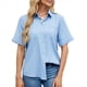 thumbnail image 3 of Camisa Informal de Corta con Botones para Mujer, Blusa de Trabajo con Cuello y Bolsillo Azul L, 3 of 9