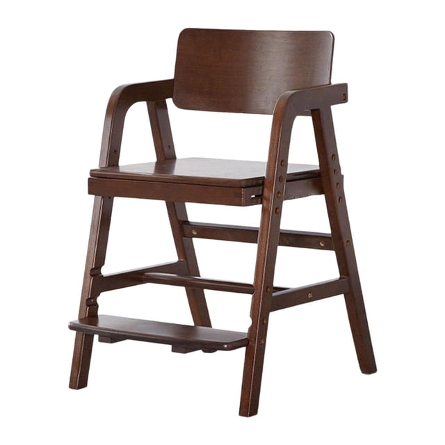 Siruishop Solid Wood High Chair Adjustable Sturdy for Bedroom with Foot Rest Highchair All Dark Wood