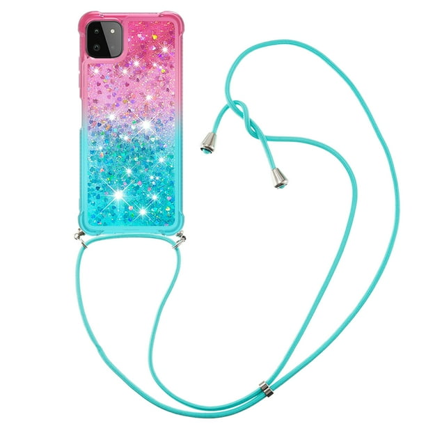 Funda para Samsung Galaxy A22 5G Brillantina Líquida Divertida Reluciente y con Cristales en Movimiento Cuerpo Cruzado con Cordón Ajustable