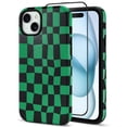 thumbnail image 2 of Funda magnética a cuadros SOKAD para iPhone 15, negro y verde, 2 of 6