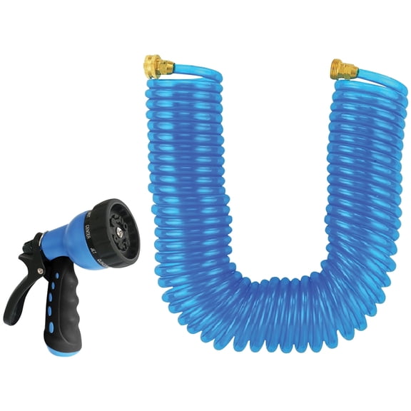 Landscapers Select Coil Hose With Nozzle Set, Blue, 3/4 In Od X 50 Ft L