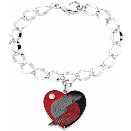 NBA Women's Swarovski Crystal Fine Silver-Tone Portland Trail Blazers Heart Charm Bracelet