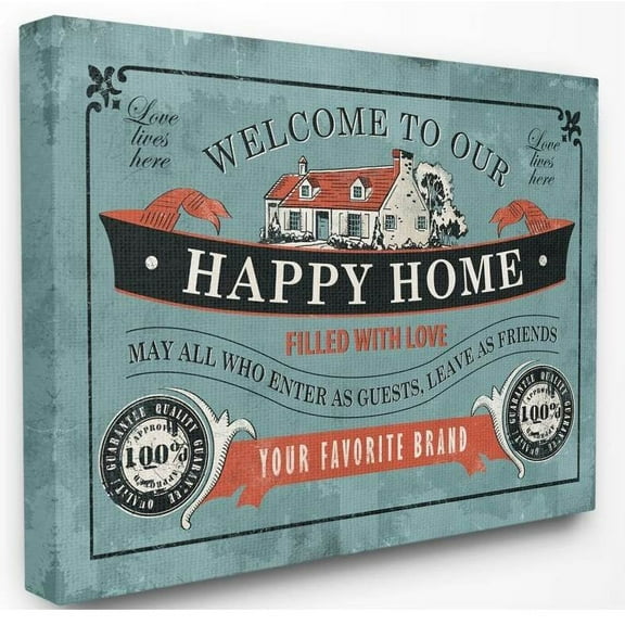 Stupell Industries Happy Home Inspirational Vintage Comic Book Design Canvas Wall Art by Ester Kay
