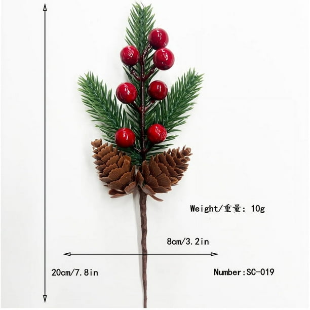 Bayas rojas de Navidad para decoración de relleno de árbol de Navidad, ramitas de bayas de Navidad, tallos para manualidades, guirnalda, adornos Deco