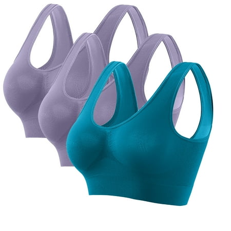 LYEAA Bras for Women No Wire Push up 3 Pack Support Plus Size Wirefree Cool thin Sport Yoga Bra Solid Stretch Fitness Workout Bra Full Cup Comfort Bras Pullover Breathable Sleeping Bras Multicolor XL