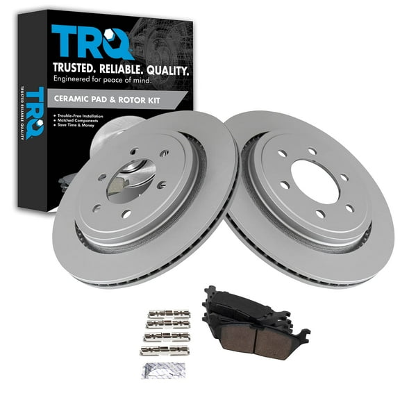 TRQ Rear Brake Pad & Rotor Kit Brake Pads Brake Rotor Ceramic Premium G-Coated Fits Select 2018-2019 Ford Expedition F-150 Lincoln Navigator