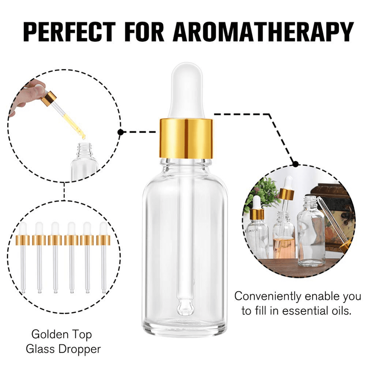 Glass Dropper Bottle 24 Pack Clear Glass Bottles Empty with 2 Funnels & 2 Long Pipettes, 30ml Eye Dropper