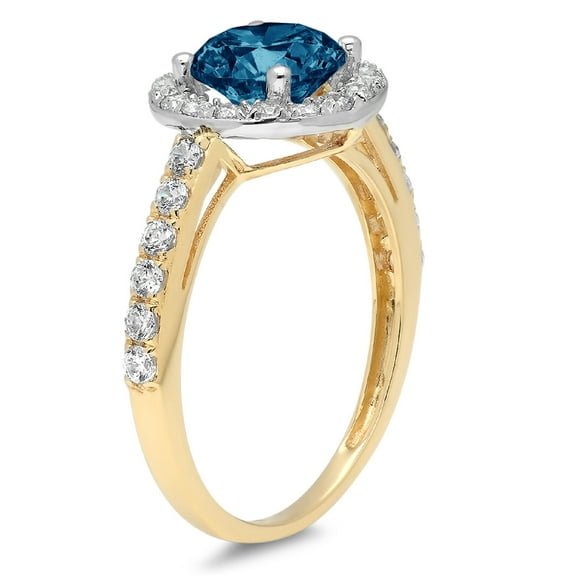 1.86 ct Round Cut Natural London Blue Topaz Halo Engagement Ring for Women in 18K White/Yellow Gold