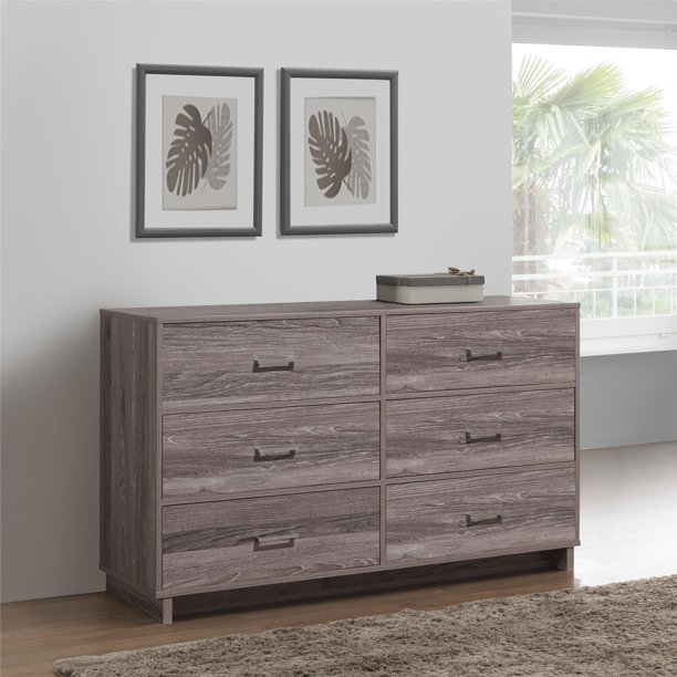 Mainstays Silverton 6 Drawer Dresser Weathered Oak Walmart Com Walmart Com