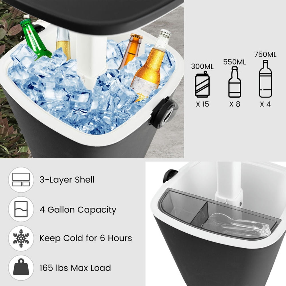 YYAo 3-in-1 Portable Cooler Bar Table with Bottle Opener and Lift Top Lid for Camping Poolside-Black