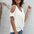 thumbnail image 3 of Blusa torcida con hombros descubiertos y cuello en V de verano Tops para mujer Camiseta informal holgada de color puro para fiesta de citas Blanco L, 3 of 6