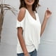 thumbnail image 3 of Blusa torcida con hombros descubiertos y cuello en V de verano para mujer, camiseta informal holgada de Color puro para fiesta de citas, 3 of 6