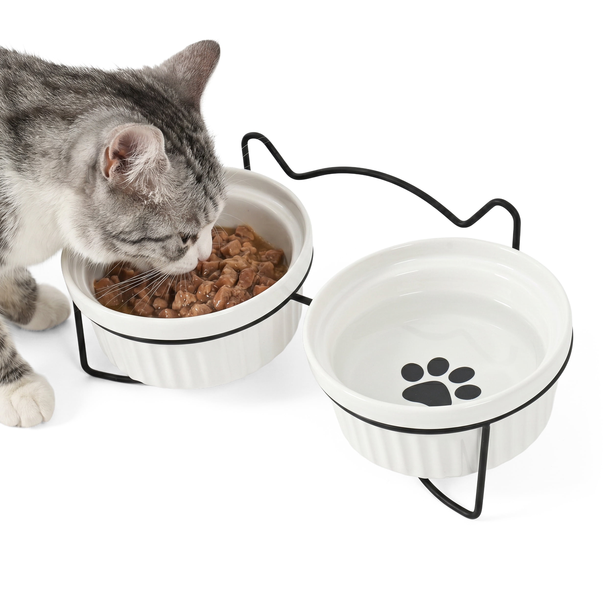 Max & Marlow Ceramic Cat Bowls with Iron Stand, Double Cat Food and Water Bowls Set, Single 300ml