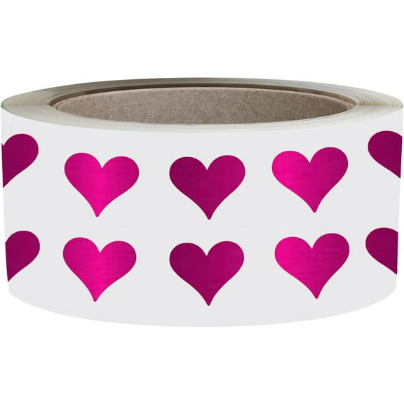 Royal Green Heart Stickers 1/2 Inch - Valentine's Day Scrapbook Stickers Labels for Arts and Crafts - Paper Heart Stickers - Heart Roll Labels - 13mm (0.5 inches) - Metallic Pink - 1250 Pack