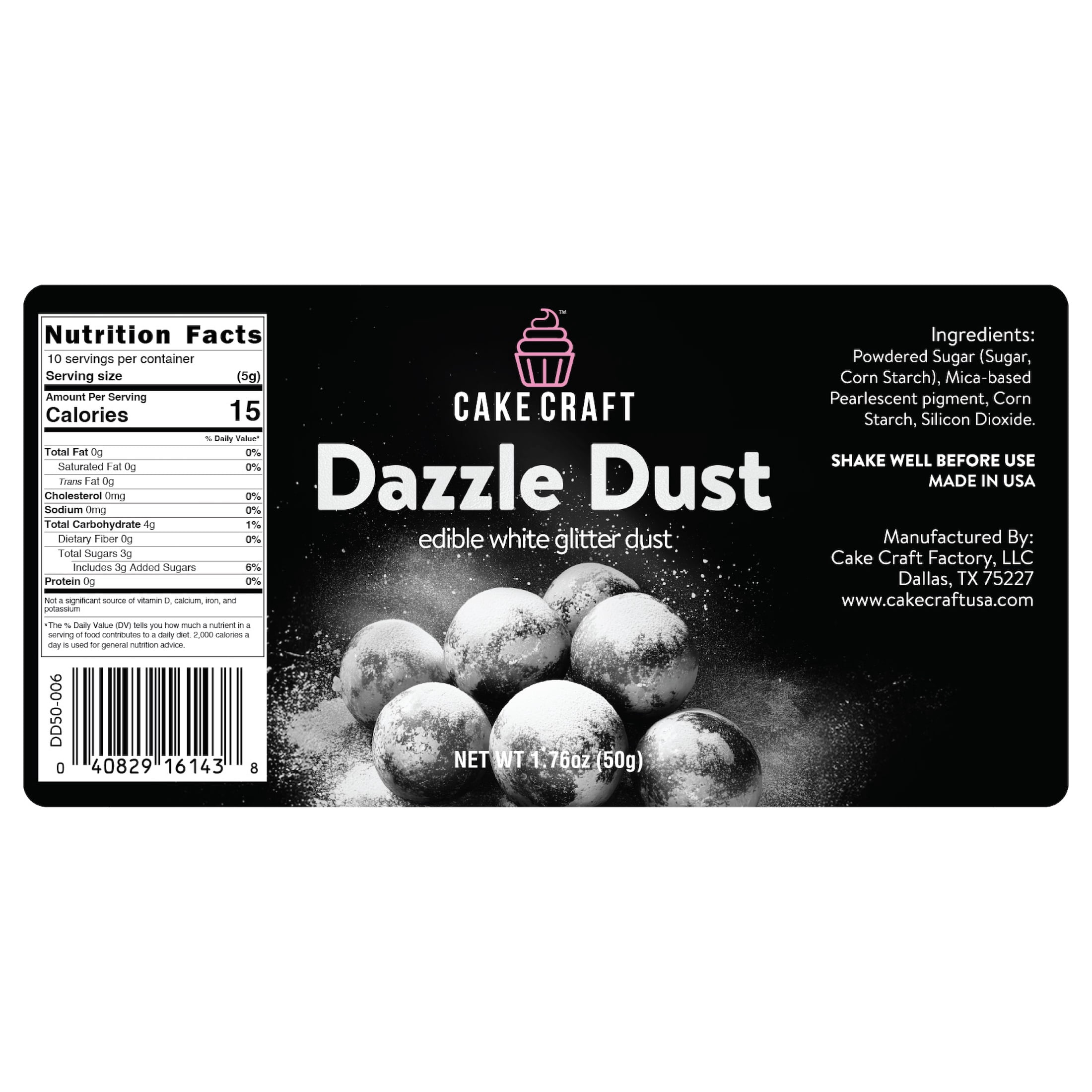 Cake Craft White Dazzle Dust, Cake Decoration, 1.76 oz.