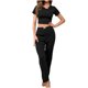 thumbnail image 2 of Puntoco Conjunto de pijama cómodo para mujer, moda para mujer, cuello redondo, color sólido, lazo ondulado, manga corta, pantalones con cintura elástica, conjunto de pijama, 2 of 5