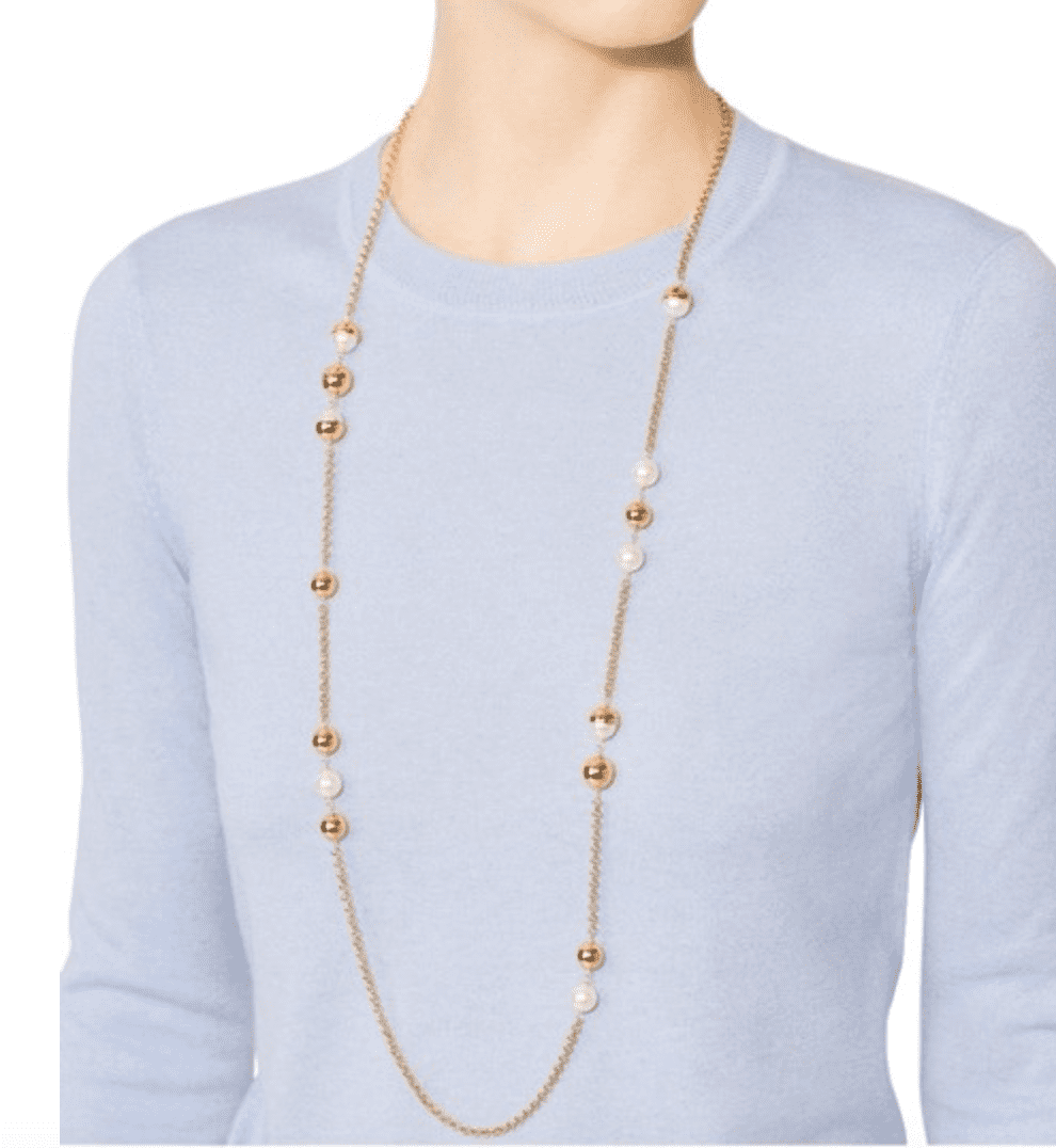 Tory Burch Capped Crystal Pearl Chain Rosary Necklace NWT 