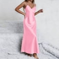 thumbnail image 4 of Bosfbaoi Nightgowns For Women Solid Color Satin Spaghetti Strap Nightgown Deep V-Neck Side Slit Maxi Sleep Dress, 4 of 8