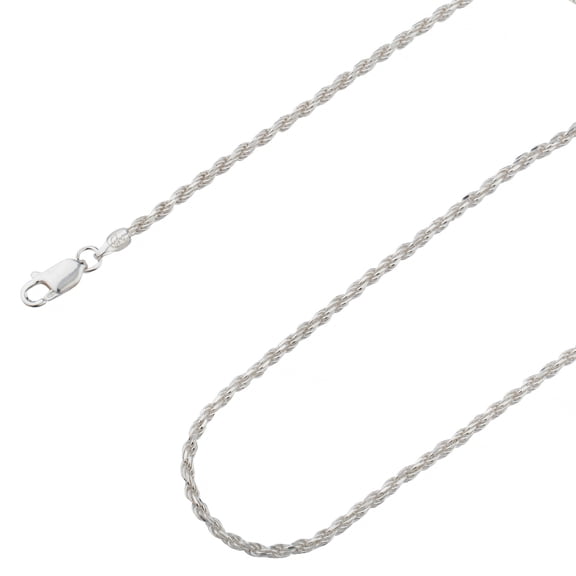 925 Sterling Silver, Solid Rope Diamond Cut Silver Chain 2.5mm Necklace - Hypoallergenic and Tarnish Resistant - By Oliver & Navy
