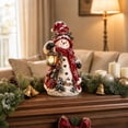 thumbnail image 4 of Christmas Snowman Figurine, Holiday Tabletop Centerpiece Decor, Winter Rustic Statue with Lit Lantern and Mini House Scene for Mantel and Shelf, 4 of 7