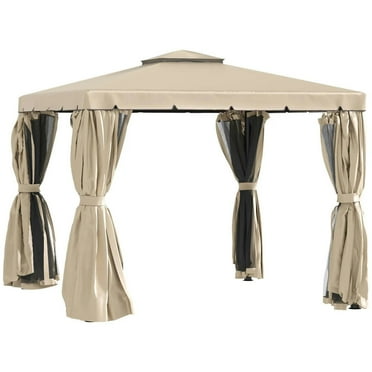 Barara King Gazebo, Outdoor Canopy Shelter,10' x 10' Patio Gazebo, Double Roof Outdoor Gazebo Canopy Shelter with Netting & Curtains,Khaki