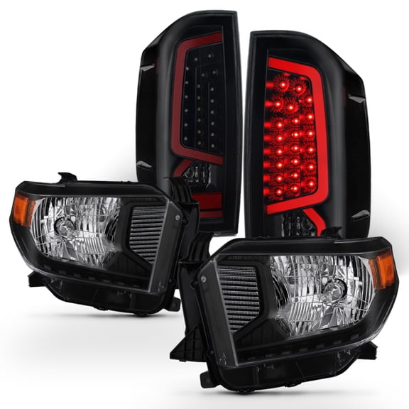 AKKON - For 2014-2021 Toyota Tundra TRD Truck Black Headlights Lamps & Black Smoke LED Taillights Set