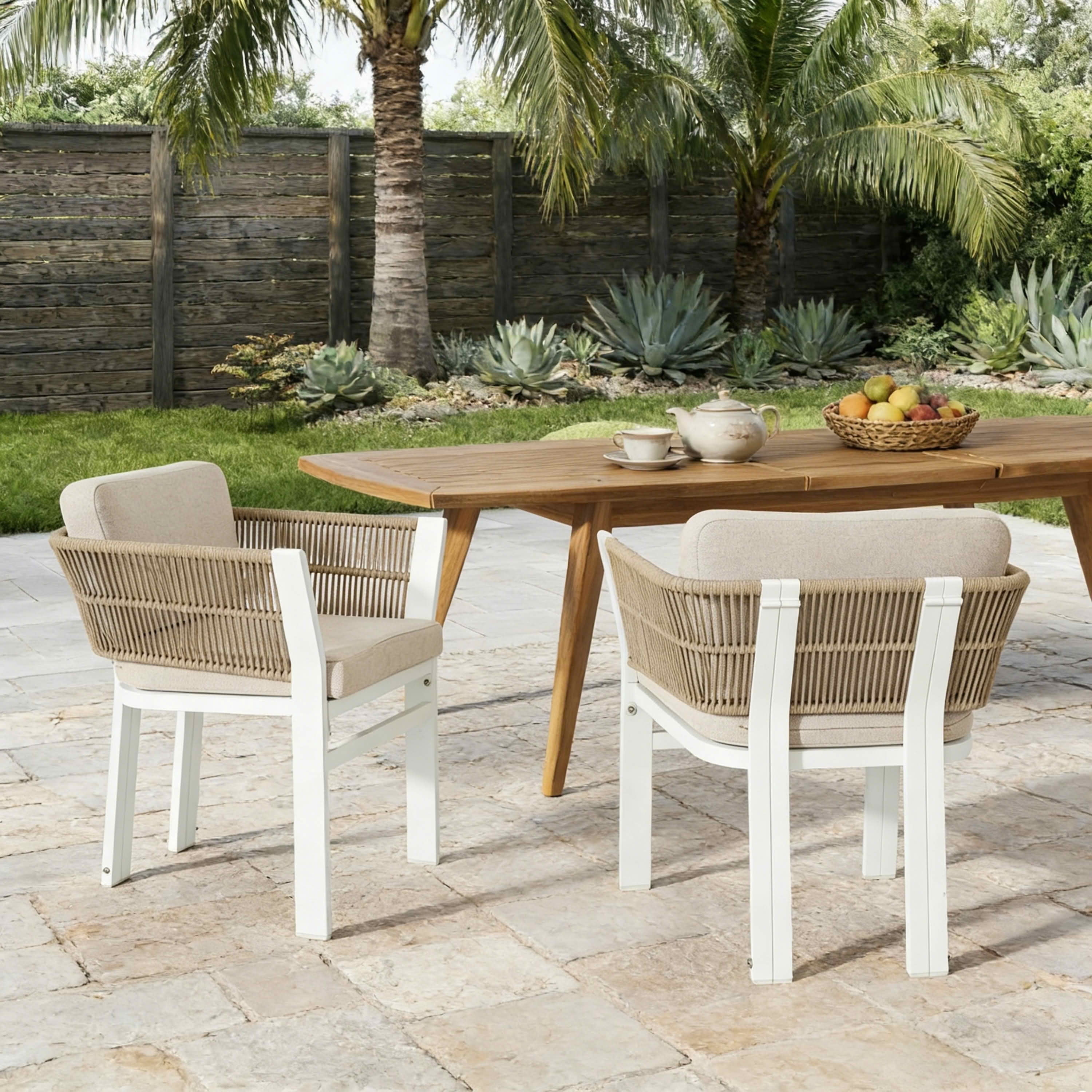 MAYEERTY Set of 2 Patio Aluminum Outdoor Chairs with Rattan Accent & Weather-Resistant Cushions