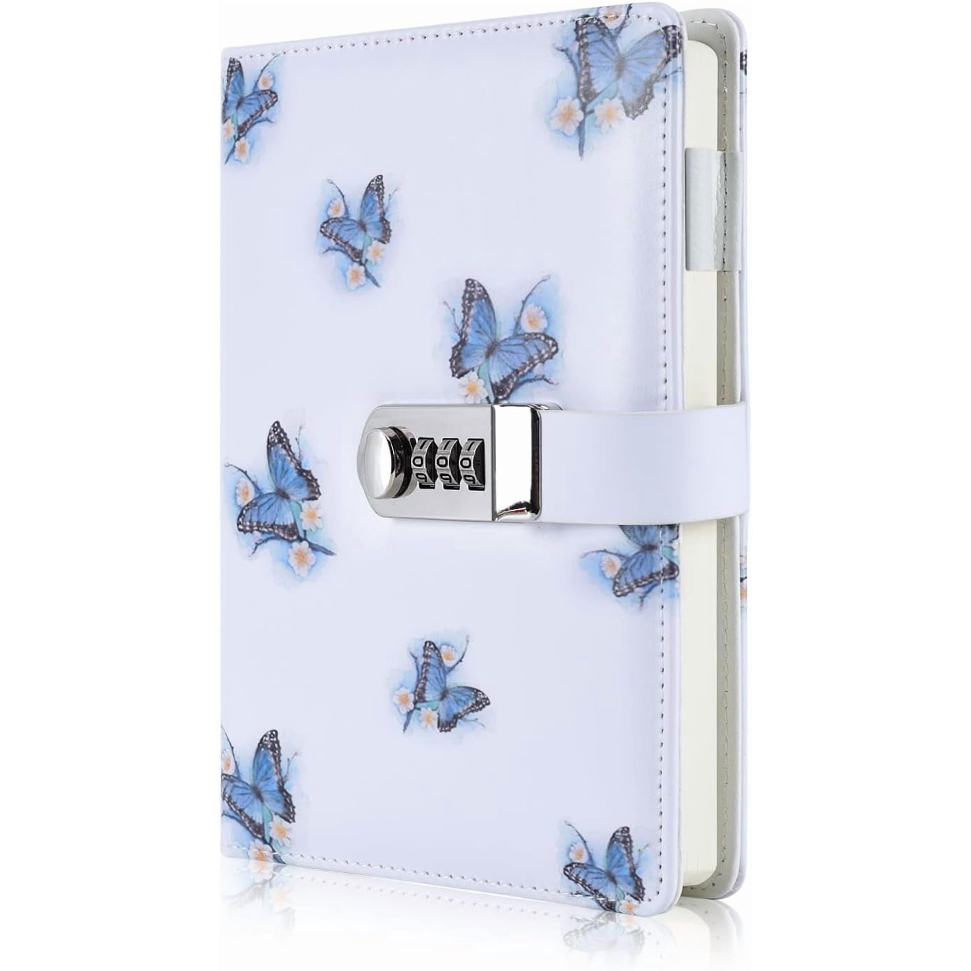 Homlyo Creative PU Leather Password Lock Notebook(Bird. Flower. Butterfly. Trees). A5 Diary Journal Sketchbook Daily Planner Agenda Notepad with Combination Lock Pen Holder and Card Slots.