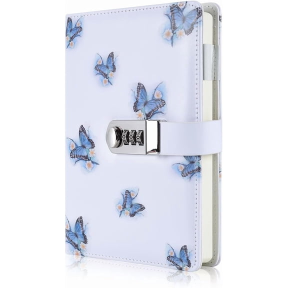 Homlyo Creative PU Leather Password Lock Notebook(Bird. Flower. Butterfly. Trees). A5 Diary Journal Sketchbook Daily Planner Agenda Notepad with Combination Lock Pen Holder and Card Slots.