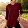 thumbnail image 6 of Hurxie Women Tops 3 Pack 3/4 Sleeve Crewneck Cute Basics Tees Casual Fashion Summer Spring T Shirts Business Work Tee Top Wine,M, 6 of 8