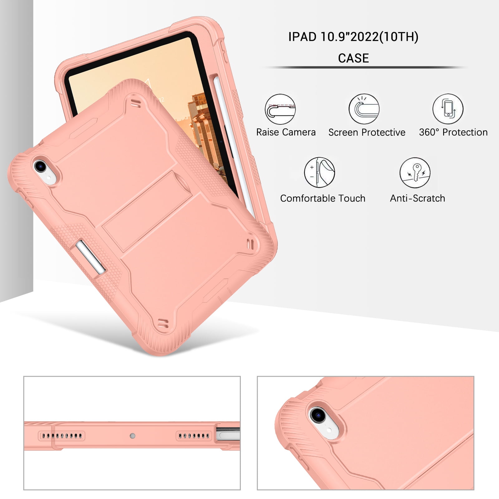 GAOBAO for iPad 11th Generation 11 Inch (2025) Case with Kickstand Pencil Holder, 3 in 1 Heavy Duty Shockproof Protective Tablet Cover, Pink