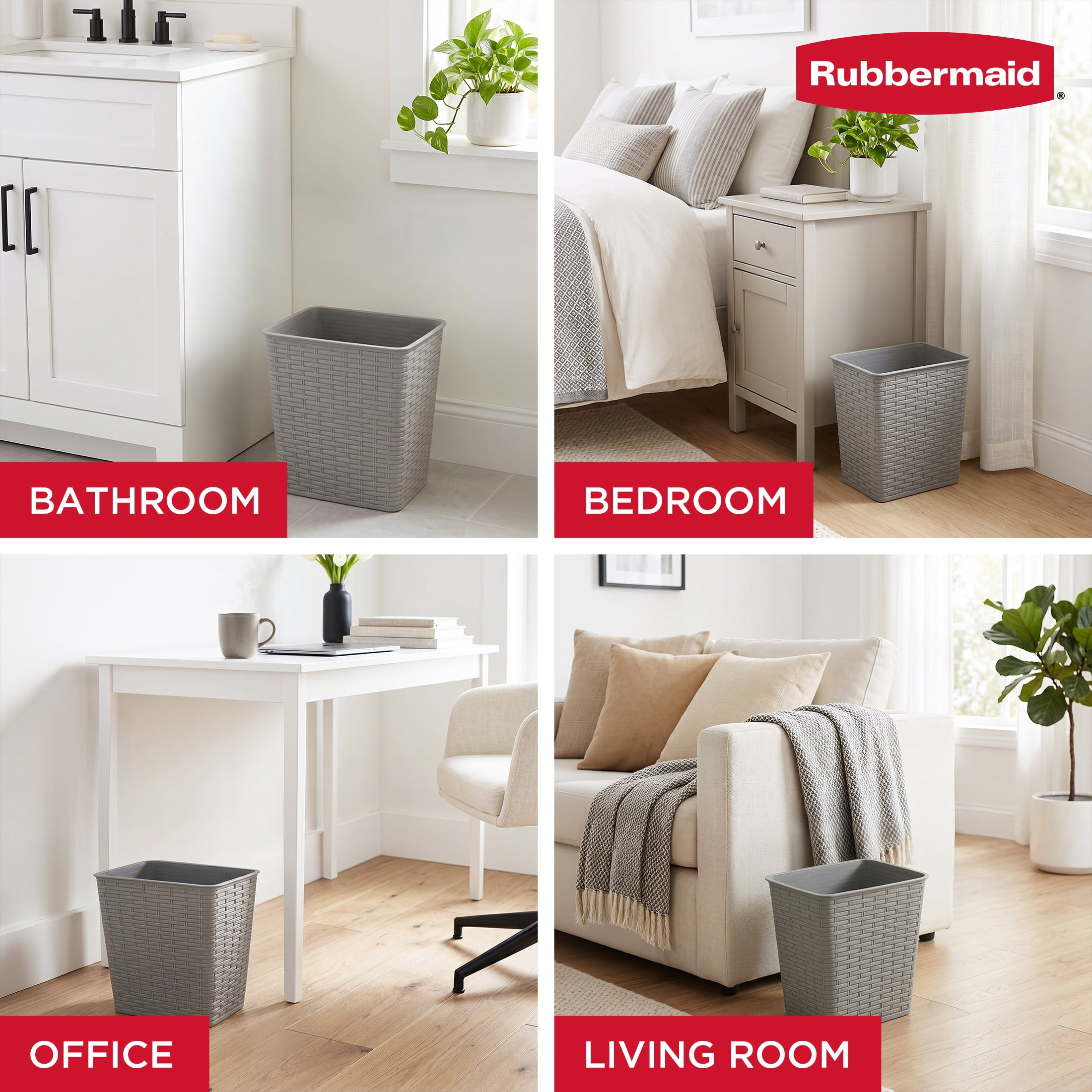 Rubbermaid 4 Gallon Wastebasket – Small Resin Trash Can for Bathroom, Bedroom, Home Office, Dorm, Charcoal Gray