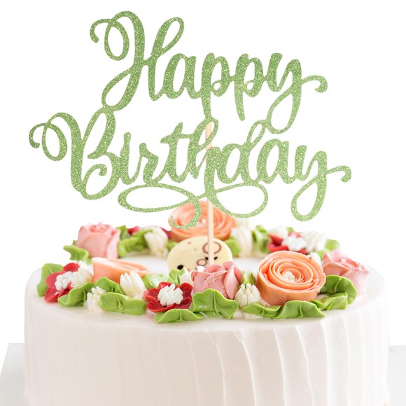 Decoración para tartas EIOAUY con purpurina de cumpleaños, 23 cm, color verde oliva