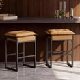 thumbnail image 6 of Modern Counter Height Bar Stools Set of 3, Metal Frame with Double Cushion & Footrest, for Kitchen Island & Home Bar, Brown, 6 of 6