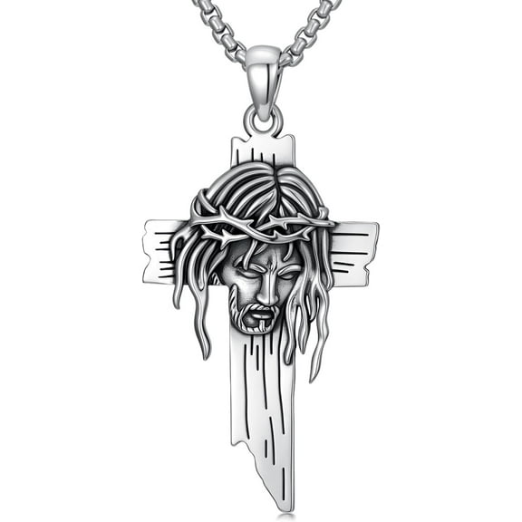 Jesus Cross Necklace 925 Sterling Silver Christian Cross Pendant Religious Jewelry Gifts for Men Women, w/Stainless Steel Chain 22” 2”
